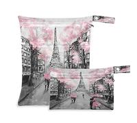 COZYhome - Bolsas húmedas para pañales, diseño de la Torre Eiffel romántica Francia París para colgar pañales, impermeables, lavable, bolsa organizadora con bolsillo para viajes, camping, playa