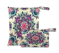 COZYhome - Bolsas húmedas para pañales, tela de mandala étnico, floral, para colgar pañales, bolsas húmedas, impermeables, lavables y con bolsillo para viajes, camping, playa