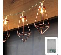 CozyHome Guirnalda luces LED geométricas de cobre - longitud total de 4 metros - 10 LEDs blanco cálido - forma de pirámide de oro rosa - funciona con pilas - luces led - decoracion habitacion