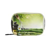 COZYhome Pastillero 7 días japonés Zen Stone Bamboo Pill Case Am Pm Pm 8 Compartimentos Individual Pastillero Bolsa con Cremallera Medicina Case Organizador