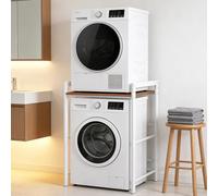 Cozykimo Torre Lavadora Secadora, Kit de Apilado, Estanteria Lavadora, Mueble para Secadora, Soporte, Ajustable en Altura de 3 Niveles, 300 Kg de Carga Blanco