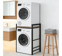 Cozykimo Torre Lavadora Secadora, Kit de Apilado, Estanteria, Mueble para Lavadora y Secadora, Soporte, Ajustable en Altura de 3 Niveles, 350 Kg de Carga Black