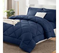 Cozylux King Conjunto de edredones con sbanas Cama de 7 piezas en una bolsa azul marino azul toda la temporada con almohada de edredn shams plano h