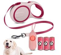COZYPETS Correa Perro Extensible de 5 Metros - Correa Retráctil para Perros de hasta 30 Kg con Asa Ergonómica, 3 Bolsas para Caca y Dispensador, Ideal para Adiestramiento y Paseos (Rosa, 5metros)