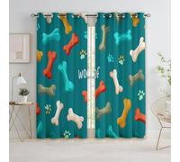CozyRest 100% Cortinas Opacas, Protección Solar y Anti Luz para Ventana en Salón Dormitorio, Hueso de Perro Huellas de Patas Vintage Mascota Cortina Deslizante Decorativas con Ojales - Azul Verdoso