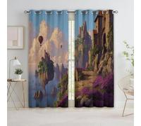 CozyRest Cortina Opaca para Ventana Dormitorio, Cortinas Salon Modernas para Infantiles Juvenil Isla mágica Castillo Antiguo 150 x 166 cm Azul Claro, Opacas Termicas Aislantes Frio y Calor