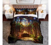 CozyRest Edredon Biblioteca Antigua Estilo Dark Academia, 1 Suave Edredon + 2 Fundas 50x70cm - Relleno Nordico Poliéster Suave y Calentador, Estampado Bicolor Reversible