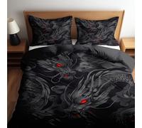 CozyRest Juego de Funda nórdica para niños, Dragón Negro con Ojos Rojos, 2 Piezas, 135 x 200 cm, Suave, cómodo, Negro, Reversible, Transpirable