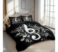 CozyRest Juego de Fundas Nórdicas Suave 3 Piezas para Cama 105 - Estilo Rock Notas Musicales pentagramas Patrón Funda Edredón Poliéster Algodón 180 x 220 cm + 2 Funda de Almohada, Negro