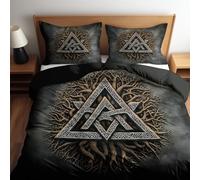 CozyRest Juego de Fundas Nórdicas Suave 3 Piezas para Cama 180 - Símbolos de la Runa Vikingo nórdico Patrón Funda Edredón Poliéster Algodón 260 x 240 cm + 2 Funda de Almohada 50x75, Negro