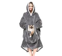 Cozystar Manta con capucha y bolsillo gigante (la mascota no se irá) forro polar sherpa extra suave, gruesa, cálida y acogedora, sudadera de gran tamaño con mangas, color gris