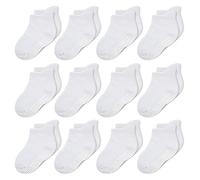 CozyWay Calcetines de tobillo que no son de deslizamiento con miras, 12 paquete para bebés y niñas, blanco sólido, 6-12 meses