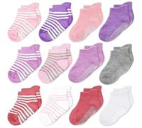CozyWay Calcetines de tobillo sin deslizamiento con miras, 12 paquete para bebés y niñas, multicolor, 1-3 años