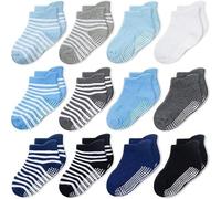 CozyWay Calcetines de tobillo sin deslizamiento con miras, 12 paquete para bebés y niñas, multicolor, 1-3 años