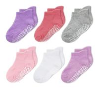 CozyWay Calcetines de tobillo sin deslizamiento con miras, 6 paquete para bebés y niñas, colores variados, 1-3 años