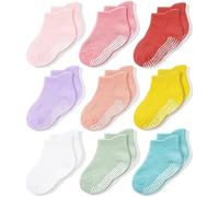 CozyWay Calcetines de tobillo sin deslizamiento con miras, 9 paquete para bebés y niñas, colores variados, 1-3 años