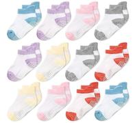 CozyWay Calcetines de tobillo sin deslizamiento con pinzas, 12 paquete para bebés y niñas, colores mixtos, 1-3 años