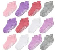 CozyWay Calcetines de tobillo sin deslizamiento con pinzas, 12 paquete para bebés y niñas, colores variados, 6-12 meses