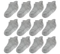 CozyWay Calcetines de tobillo sin deslizamiento con pinzas, 12 paquete para bebés y niñas, gris sólido, 1-3 años