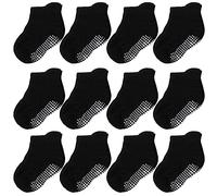 CozyWay Calcetines de tobillo sin deslizamiento con pinzas, 12 paquete para bebés y niñas, negro sólido, 6-12 meses