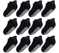 CozyWay Calcetines de tobillo sin deslizamiento con pinzas, 12 paquete para bebés y niñas, negro sólido, 1-3 años