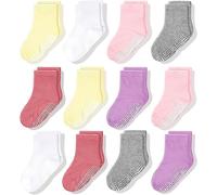 CozyWay Calcetines infantiles de agarre de la tripulación sin deslizamiento, 12 paquete para niñas, colores pastel, 0-6 meses