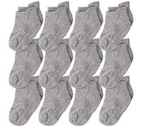 CozyWay Calcetines infantiles de agarre sin deslizamiento, 12 paquete para niños y niñas, gris, 0-6 meses