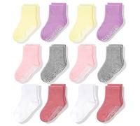 CozyWay Calcetines para niños con pinzas, antideslizantes, de algodón, suaves, cómodos, unisex, paquete de 12, Rosa, blanco y gris, 7-9 años