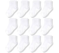 CozyWay Calcetines para niños pequeños de agarre de tripulación sin deslizamiento, 12 paquete para niños y niñas, blanco, 3-5 años