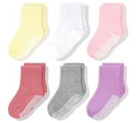 CozyWay Calcetines para niños pequeños de agarre de tripulación sin deslizamiento, 6 paquete para niñas, colores pastel, de 3 a 5 años