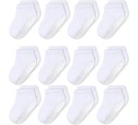 CozyWay Calcetines para niños pequeños de corte de tobillo sin deslizamiento, 12 paquete para niños y niñas, blanco, 1-3 años