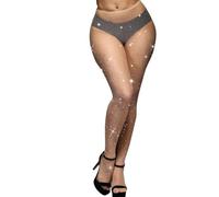 CozyWow Medias de malla para mujer, elásticas, huecas, cintura alta, mallas de malla de pesca atractivas, liguero, muslo, medias altas para mujeres, Beige Con Diamante, Talla única