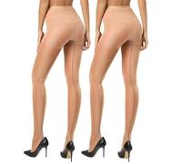 CozyWow Medias para mujer 20D con costura trasera, cintura alta, parte superior de control, dedos reforzados y transpirables,2x color carne XL