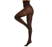 CozyWow Medias para mujer 80D con efecto de barriga, control moldeador de figuras, parte superior de cintura alta, medias de apoyo semi opacas, con bragas reforzadas, café, L-XL