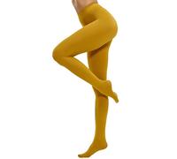CozyWow Medias sem opacas en color liso para mujer 80D Mostaza 2XL-3XL