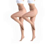 CozyWow Medias sexies, aceitosas, brillantes, 15D, lisas, lisas, resistentes al desgarro, transparentes, con cintura alta, 2 x beige oscuro, XL-XXL