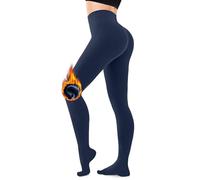 CozyWow Medias térmicas para mujer, medias de invierno, medias de felpa, medias térmicas, pantys térmicas de forro polar, azul marino, L-XL