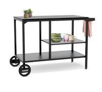 cozze BBQ Station & Outdoor Cocina - Mesa de Barbacoa Grande para Horno de Pizza, Estante Ajustable (3 Alturas), 2 Ruedas, Acero Negro, hasta 100 kg - 90 x 115 x 60 cm