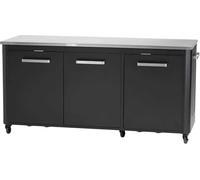 Cozze® Cocina de Exterior 180 con encimera INOX - módulo de Cocina Exterior Modular con 3 Puertas, Cubo de Basura Integrado, Soporte para 2 bombonas de Gas, 6 Ruedas, Carga 150 kg