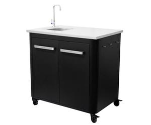 Cozze® Cocina Exterior 90 con Fregadero y Grifo - Encimera de Acero Inoxidable, módulo de preparación BBQ Modular con almacenaje, Soporte para Bolsa de Basura, Ganchos y Ruedas, Carga máx. 100 kg