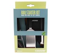 Cozze® Juego de Cubiertos para Barbacoa - Juego de 4 Piezas para Barbacoa de Acero Inoxidable con Pinzas de Barbacoa, espátula, Cepillo para Barbacoa y Guante para Barbacoa - Accesorio de Barbacoa de