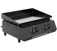 Cozze® Plancha de gas G-400 - plancha de mesa 2 quemadores 4,4 kW (30 mbar), placa esmaltada 48×35 cm, bandeja recogegrasas, negro