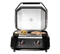 Cozze® Plancha de gas G-500 5,0 kW (30 mbar) - placa de hierro fundido reversible lisa/estriada 53,5×41,8 cm, encendido electrónico, termómetro superior, tapa, negro/inox