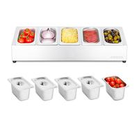 cozze® Soporte para pizza - Recipiente de ingredientes de acero inoxidable con tapa - Estación para pizza con 5 compartimentos - Accesorio para cocina y preparación de pizza