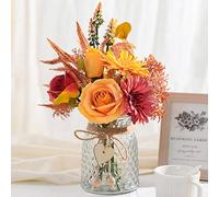 COZZI CODI Flores artificiales con jarrón, arreglo de flores de seda sintética en jarrón, decoraciones rústicas para hogar y oficina, decoración de mesa de comedor de estilo granja, centro de mesa de