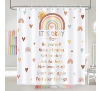 COZZSNUGE Cortina de Ducha Arcoíris Boho, Cortina de Baño Niños Colorido Frases Positivas Inspiradoras 183 x 183 cm Poliéster Impermeable Resistente al Moho con 12 Ganchos
