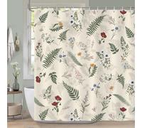 COZZSNUGE Cortina de Ducha Flores Hojas, Cortina de Baño Vendimia Flore Hoja de Helecho Naturaleza Boho 183 x 183 cm Poliéster Impermeable Resistente al Moho con 12 Ganchos