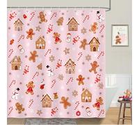 COZZSNUGE Cortina de Ducha Hombrecito de Jengibre Navideño, Cortina de Baño Muñeco de Nieve Rosa 180 x 180 cm Poliéster Impermeable Resistente al Moho con 12 Ganchos