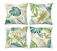 COZZSNUGE Fundas Cojines Hojas Tropicales 45x45 cm, Juego de 4 Hoja de Palma Verde Amarilla Poliéster Fundas de Almohada para Sofá Salón Jardín Exterior Decoración Hogar