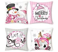COZZSNUGE Fundas Cojines Navidad Terciopelo Fundas de Almohada Muñeco de Nieve Rosa Gnomes Sombrero Invierno Decorativas para Sofá Cama Hogar Jardín 45 x 45 cm Juego de 4